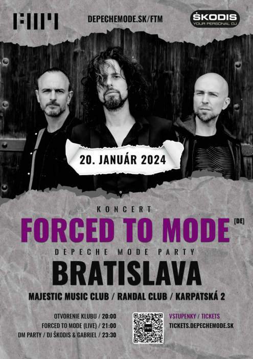 Plakát: Koncert Forced To Mode + Depeche Mode Party, Bratislava, 20.1.2024
